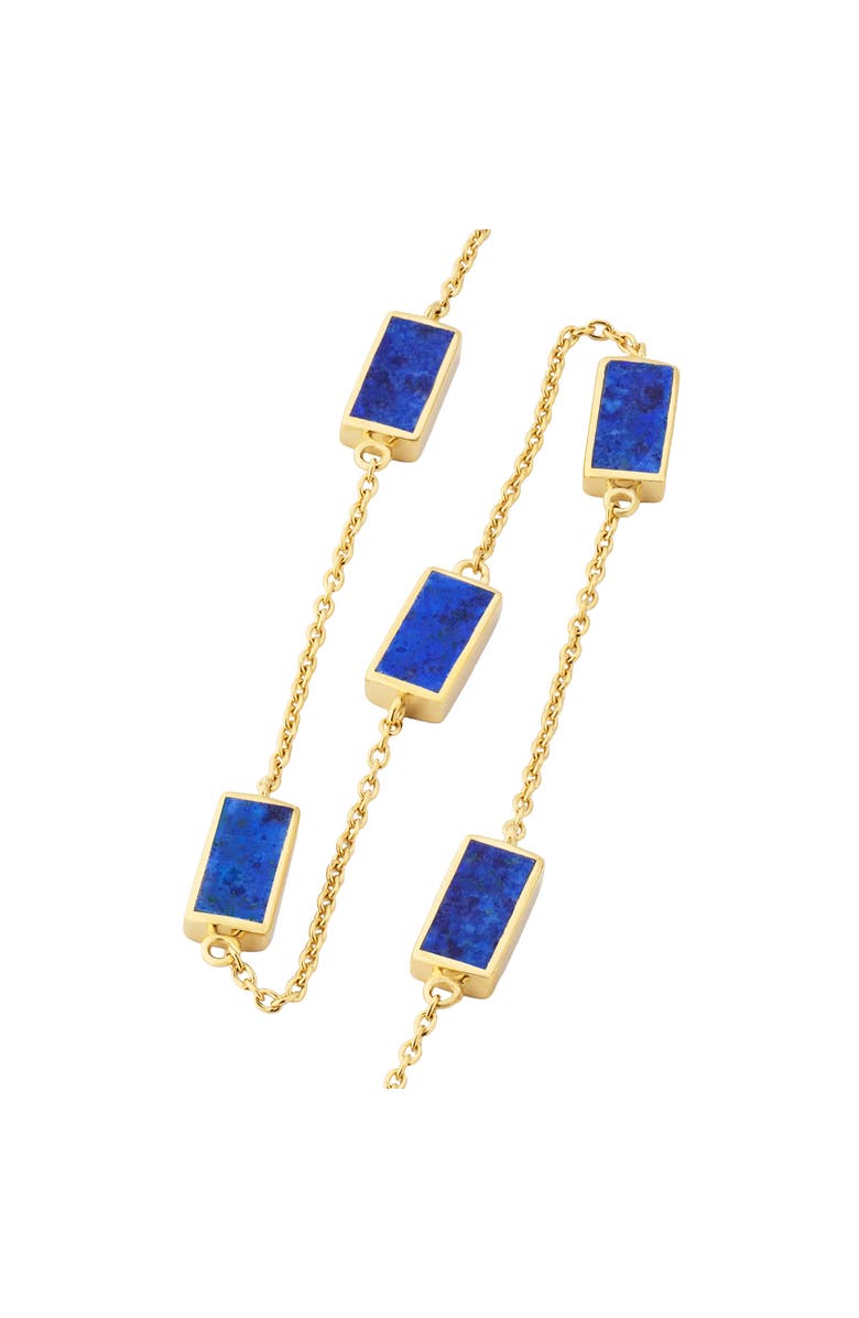 Jan Leslie Five Stations Rectangle Dash Necklace In Sterling 18K Gold Overlay, Alternate, color, Blue