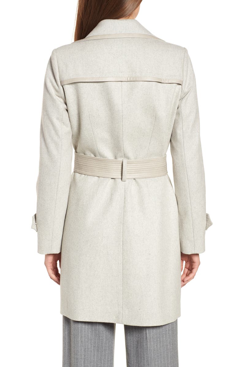 Badgley Mischka Collection Badgley Mischka Faux Leather Trim Wool Blend Coat, Alternate, color, Flint