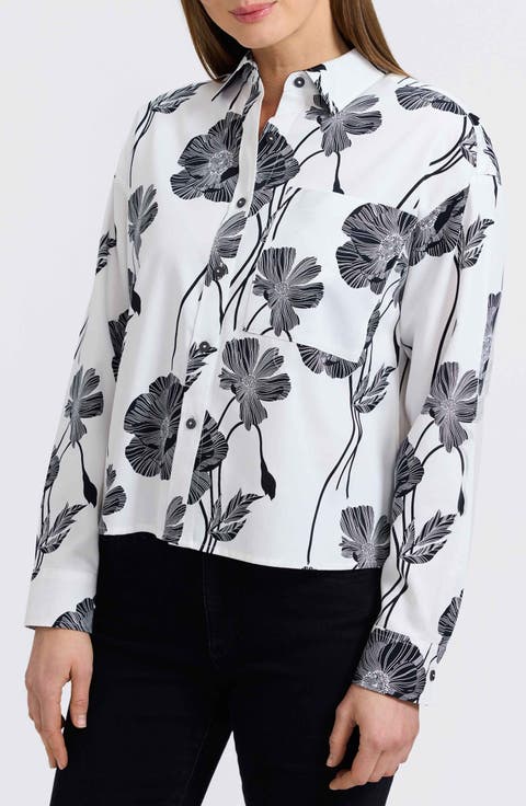 Marina Poppy Print Cotton Button-Up Shirt
