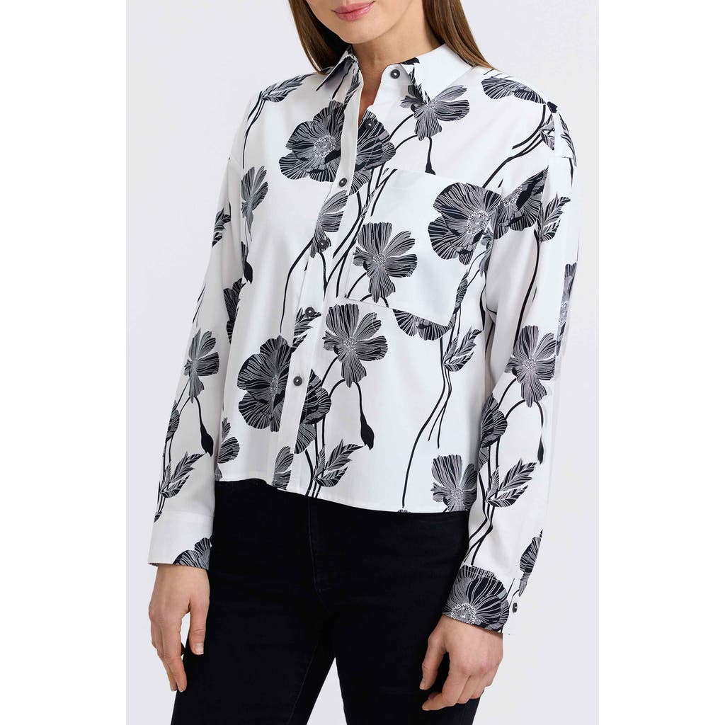 Foxcroft Marina Poppy Print Cotton Button-up Shirt