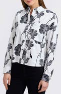 Foxcroft Marina Poppy Print Cotton Button-Up Shirt