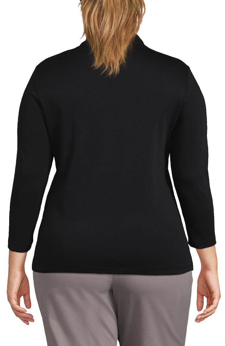 Lands' End 3/4 Sleeve Supima Cotton Polo Shirt, Alternate, color, Black