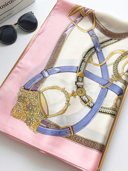 Silksilky 100% Mulberry Silk Printed Square Shawl Scarf 88*88cm In Gold