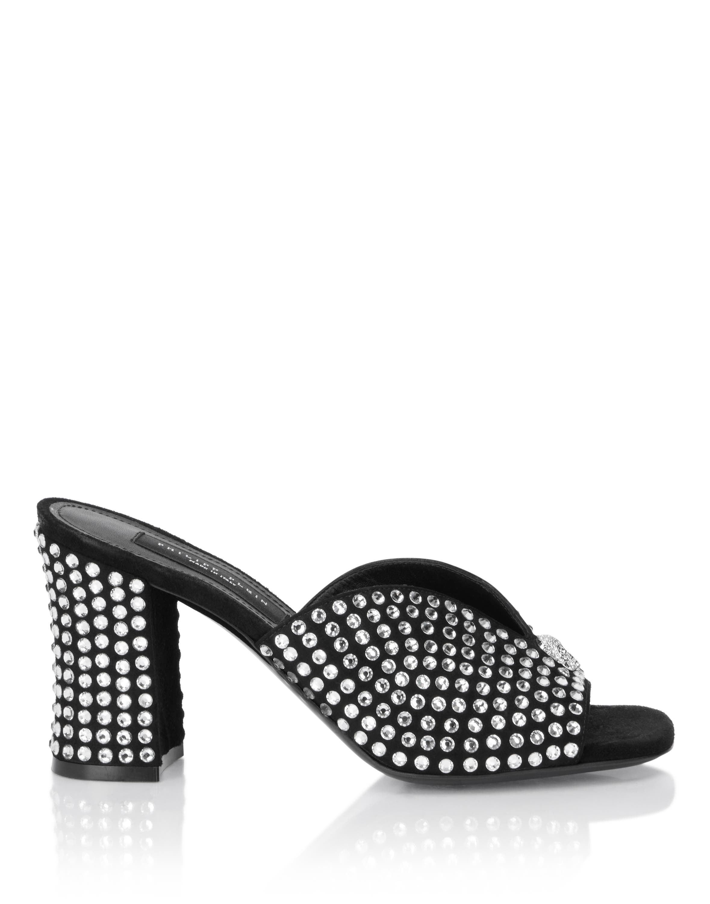 PHILIPP PLEIN Suede Platform Sandals Strass Women, Alternate, color, Black