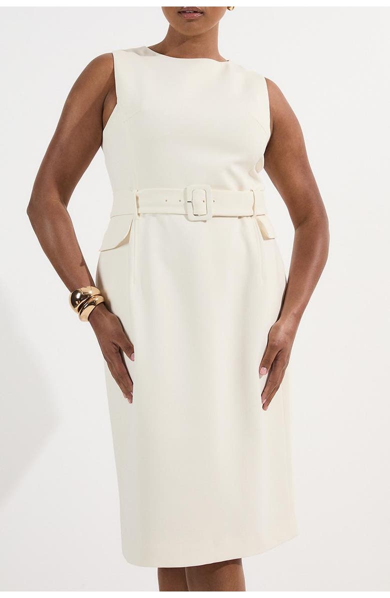 Karen Millen Essential Belted Tailored Midi Dress, Alternate, color, Cream
