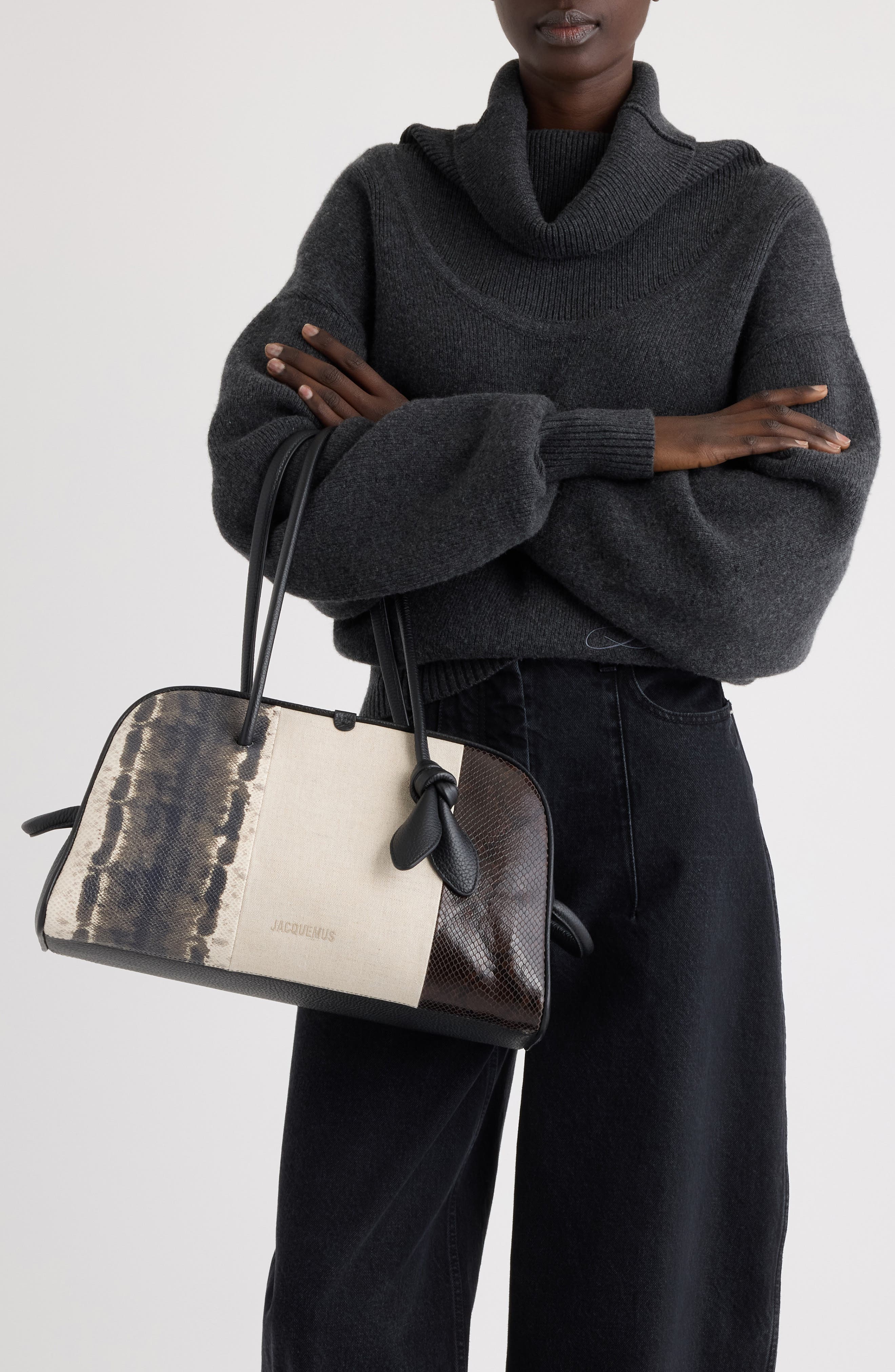 Jacquemus Le Turismo Mixed Media Bowling Bag, Alternate, color, Multi Beige/ Brown 1Hk