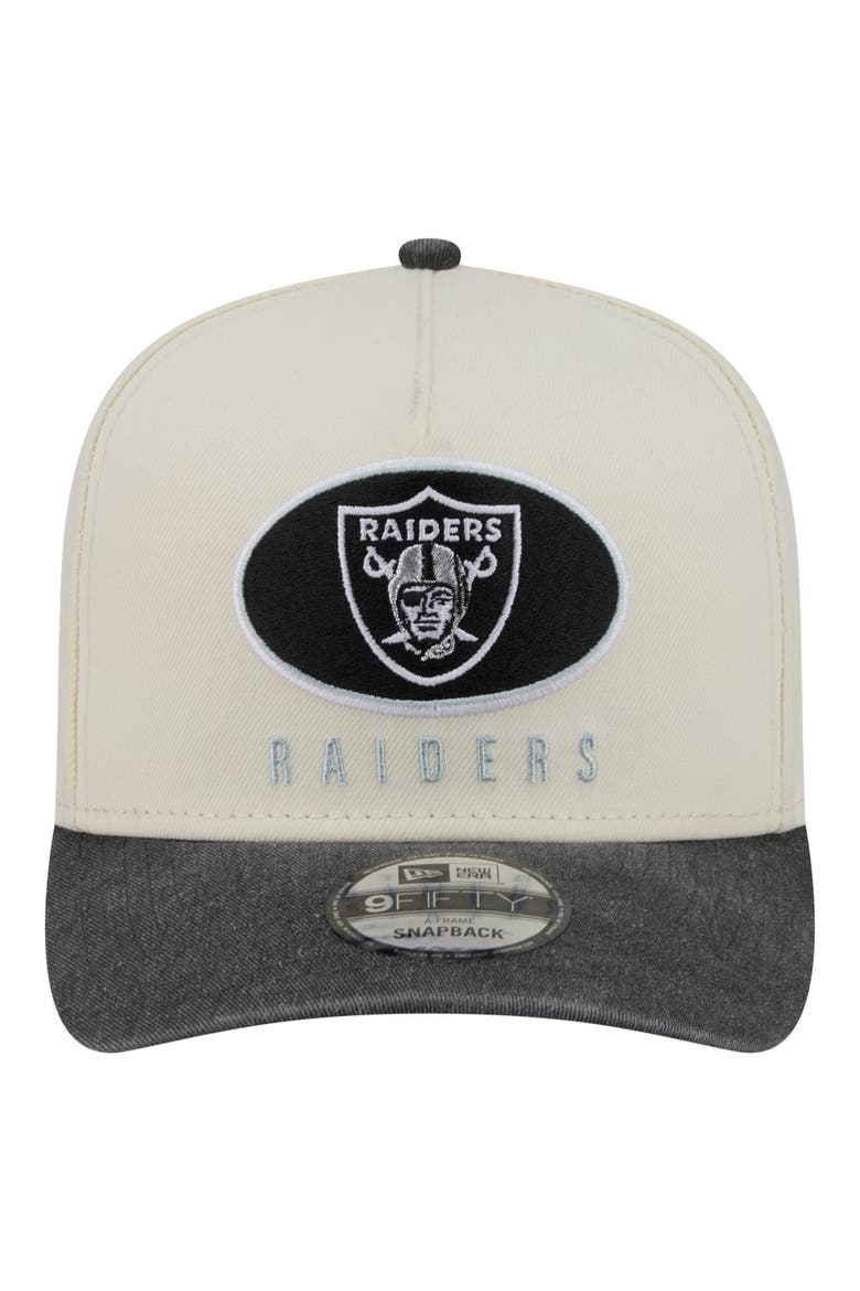Men's New Era  Cream/Black Las Vegas Raiders Washed A-Frame 9FIFTY Snapback Hat, Alternate, color, Cream