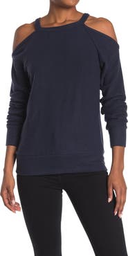 GO COUTURE Cold Shoulder Knit Sweatshirt
