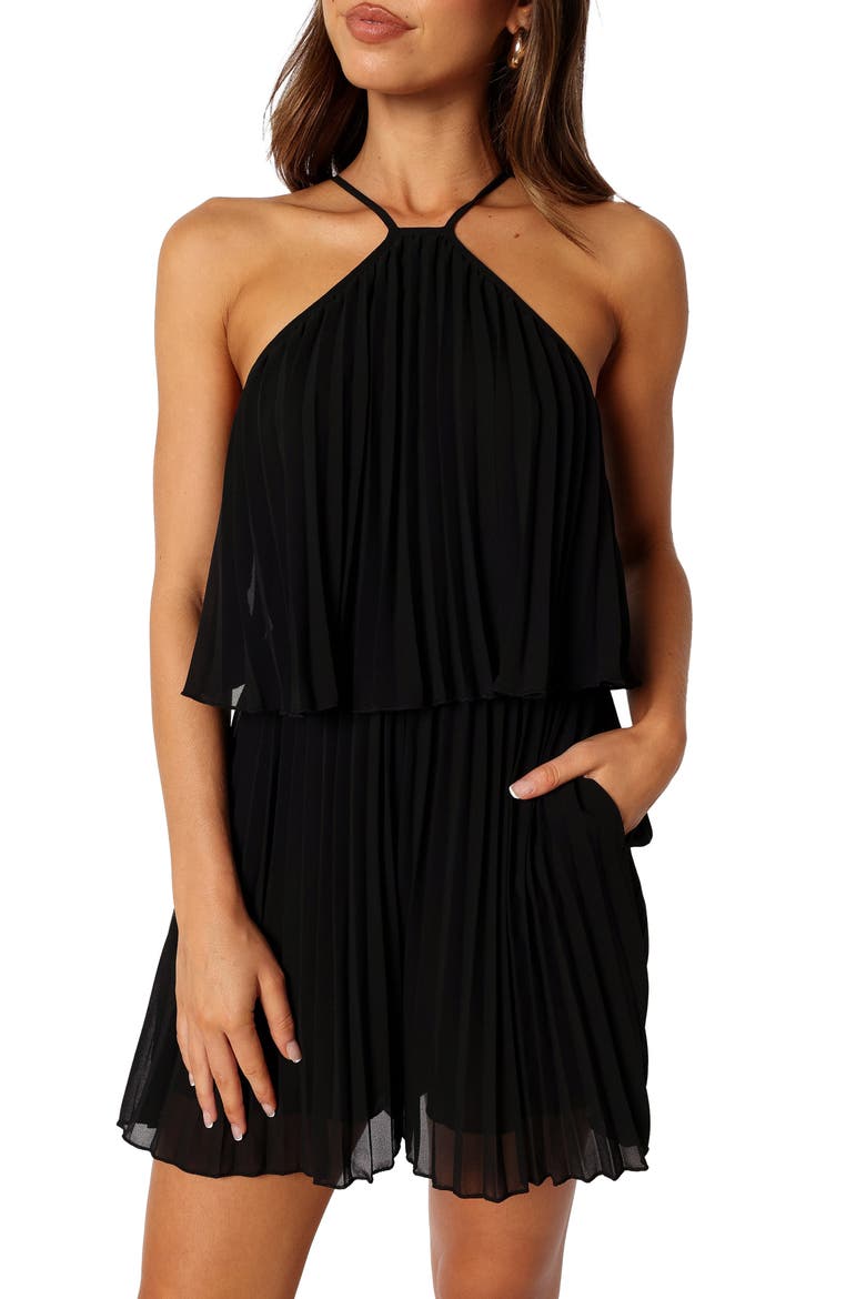 Magnolia Pleated Romper, Alternate, color, BLACK