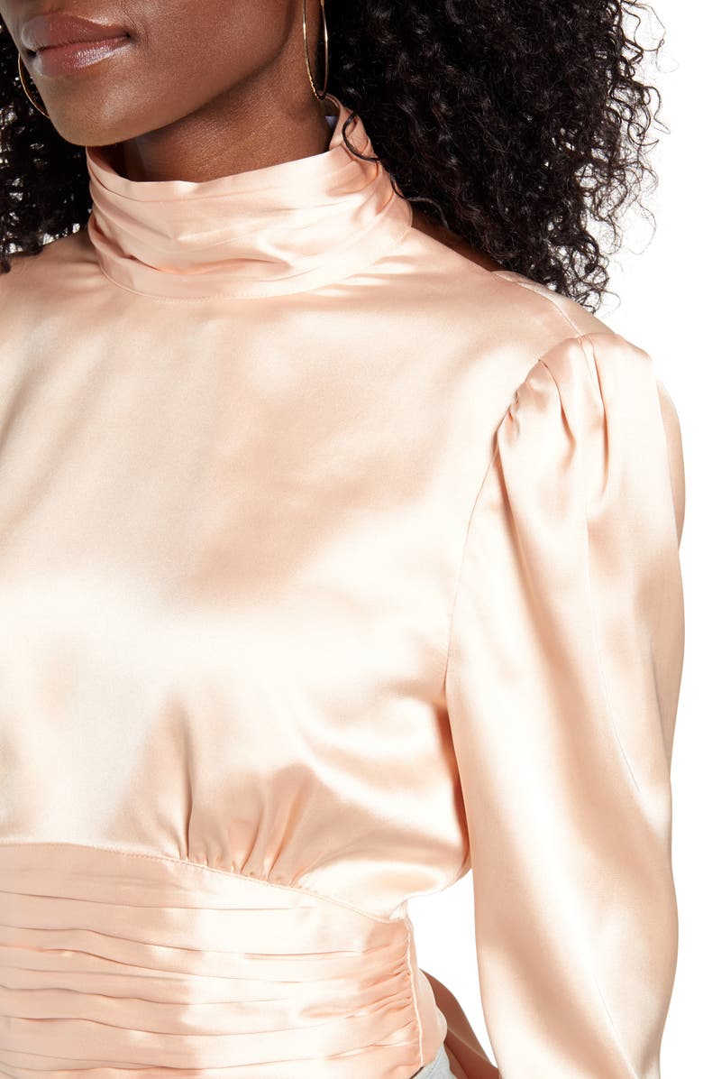 Endless Rose High Neck Open Back Satin Blouse, Alternate, color, 