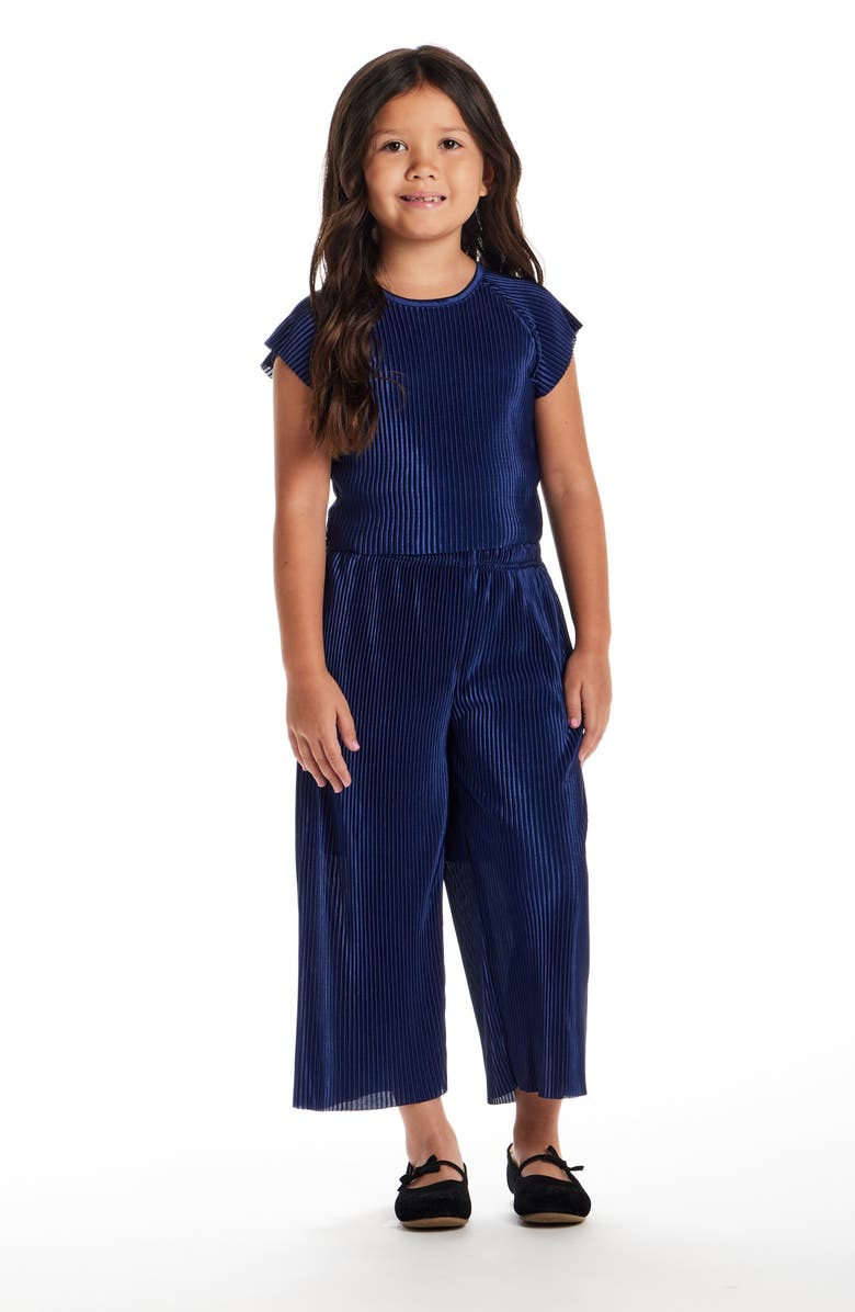 Andy & Evan Kids' Plissé T-Shirt & Wide Leg Pants Set, Alternate, color, Navy