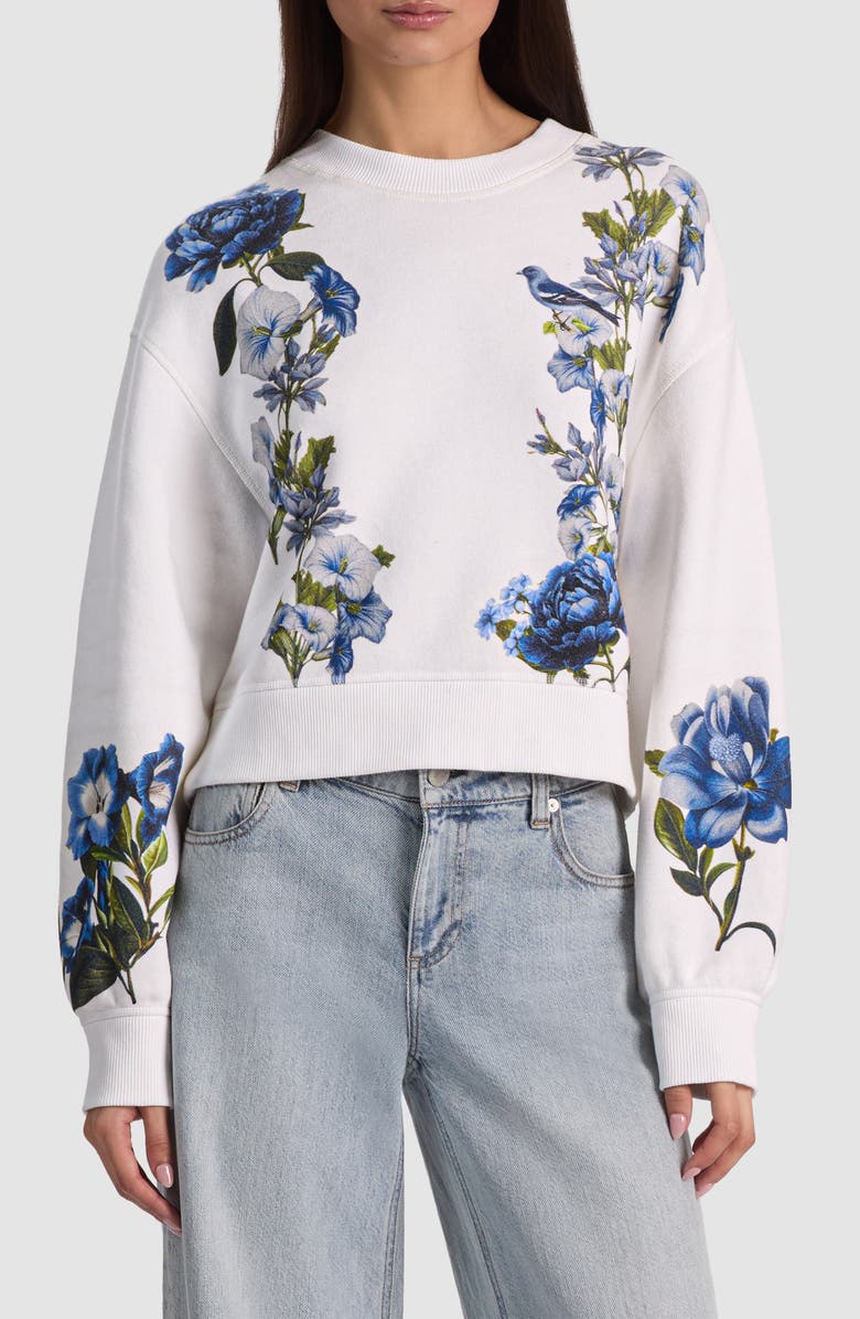 Alice + Olivia Russel Floral Print Sweatshirt, Main, color, American Beauty Off White