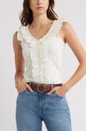 Treasure & Bond Ruffle Trim Cotton Blend Tank