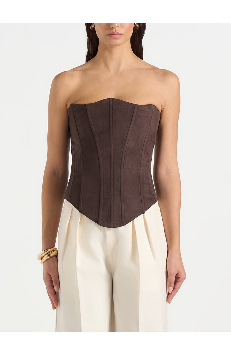 Manière De Voir Scarlett Suede Lace Up Corset, Alternate, color, Brown