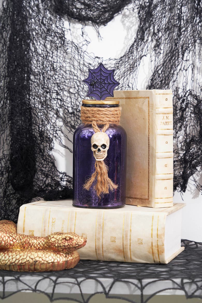 Purple Skeleton Halloween Glass Decorative LED Bottle 8.75", Alternate, color, Purple