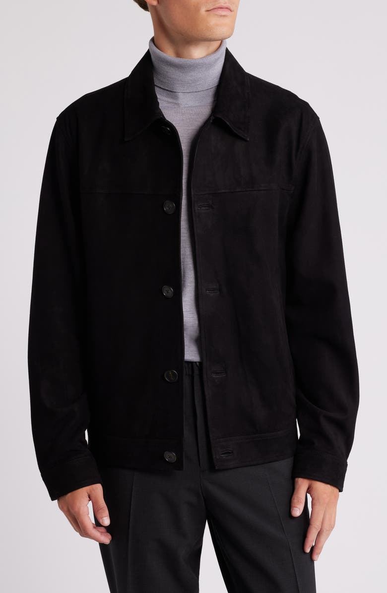 Theory Amos L. Reece Lamb Suede Trucker Jacket, Main, color, 