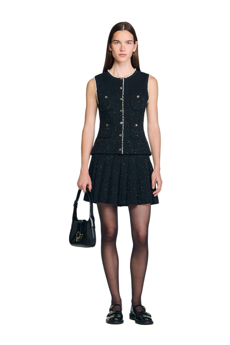 Decorative tweed waistcoat, Alternate, color, Black