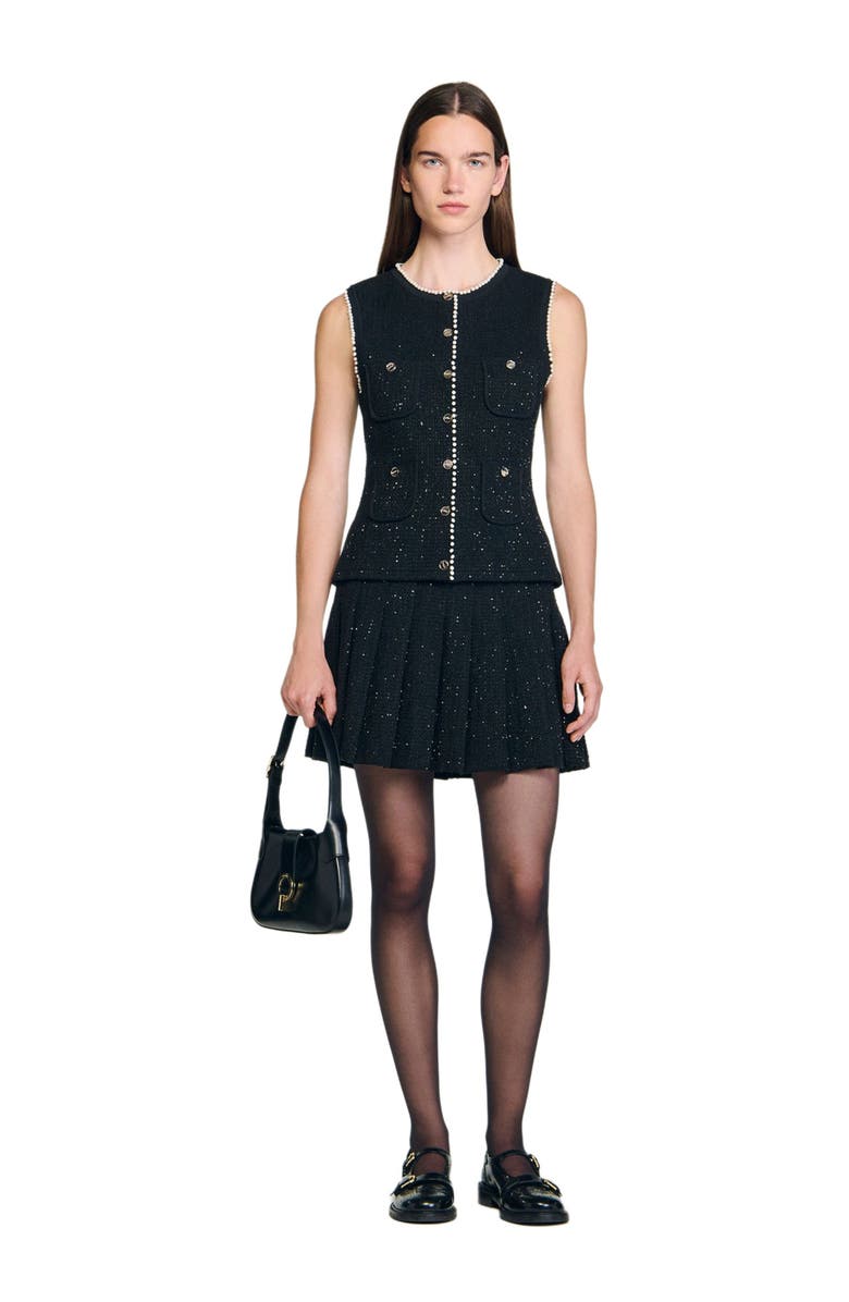 SANDRO Decorative tweed waistcoat, Alternate, color, Black