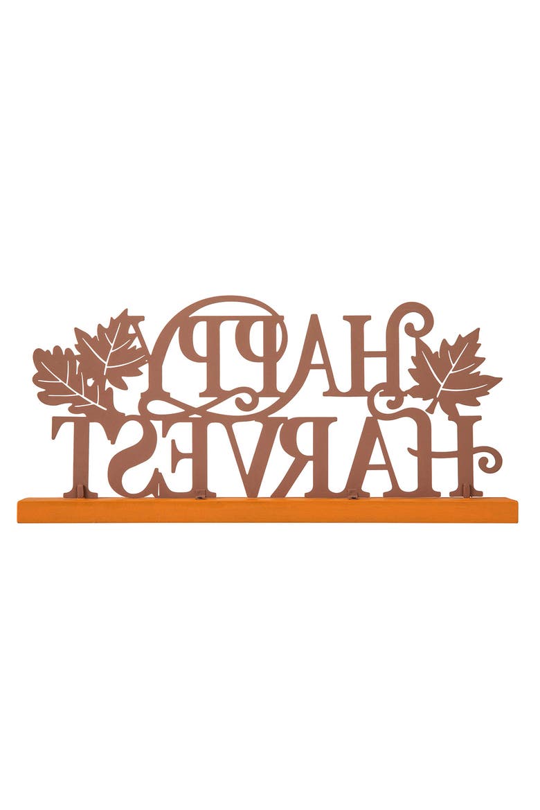 Wood & Metal Happy Harvest Table Decor, Alternate, color, Orange