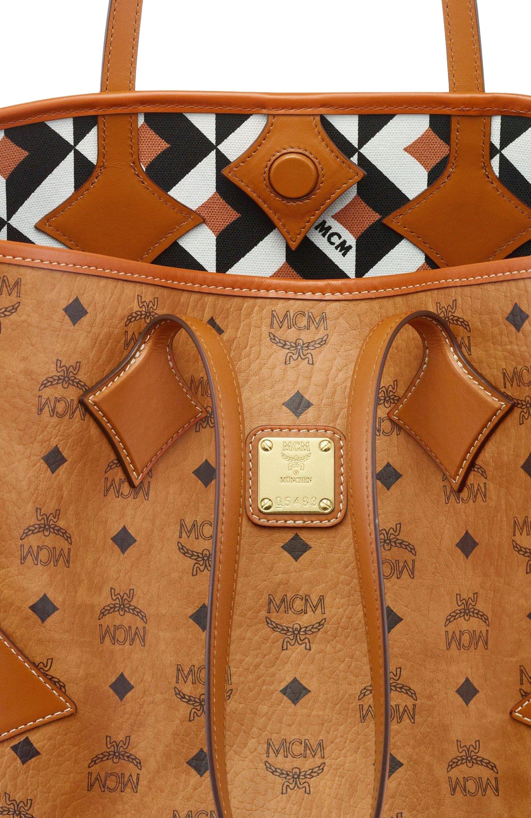 MCM Large Dia Shopper in Visetos Leather Mix, Alternate, color, Cognac