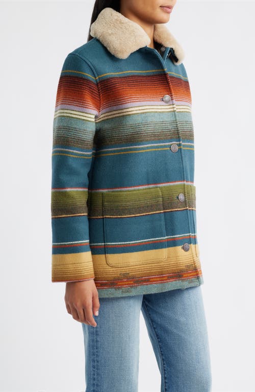 Pendleton Brownsville Virgin Wool & Cotton Coat With Genuine Shearling Collar In Multi