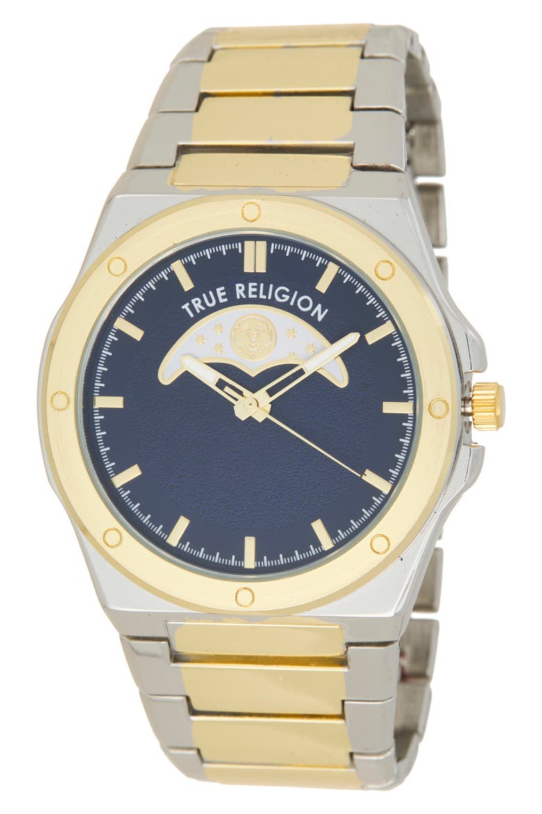 Buddha Moon Bracelet Watch, 43mm, Main, color, NAVY/ TWO-TONE