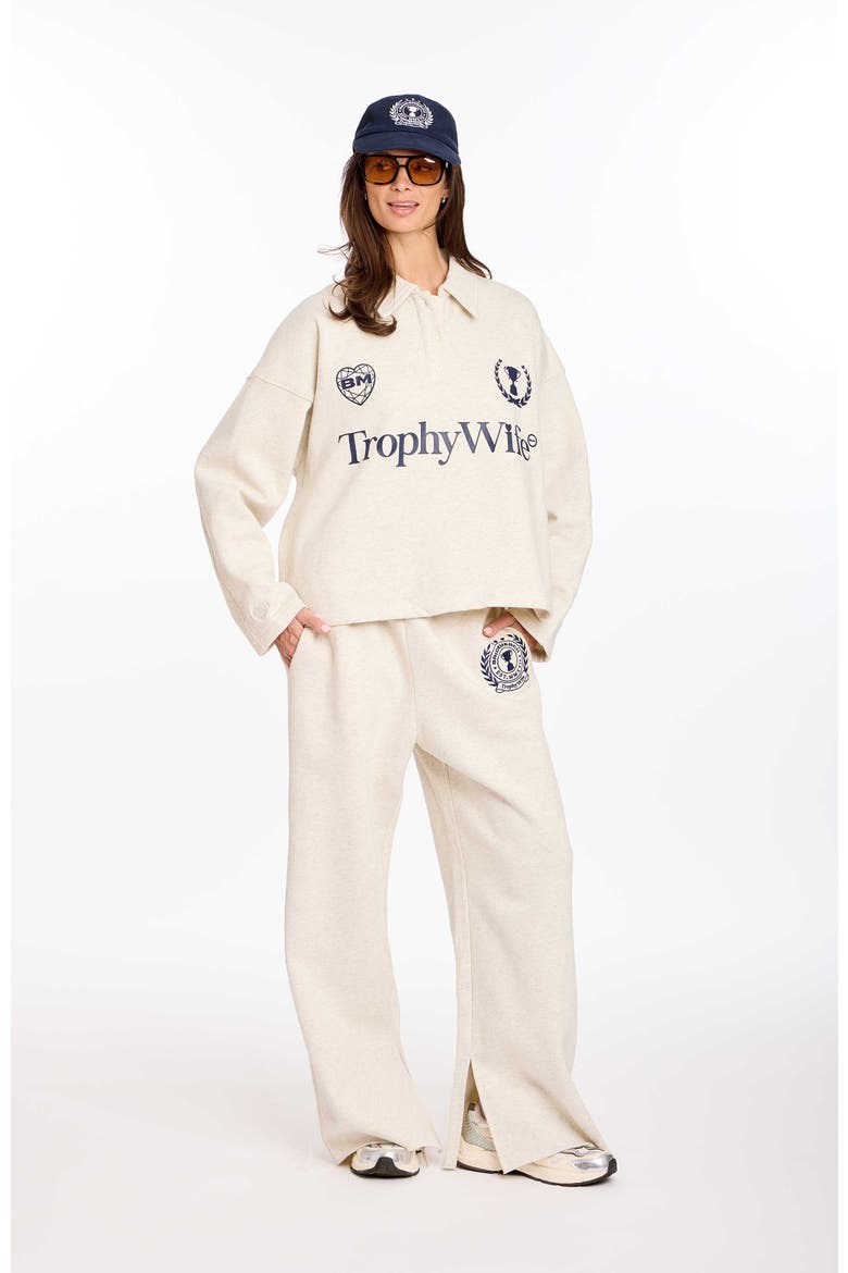 Trophy Wife LS Fleece Boxy Rugby, Alternate, color, Heather Grey