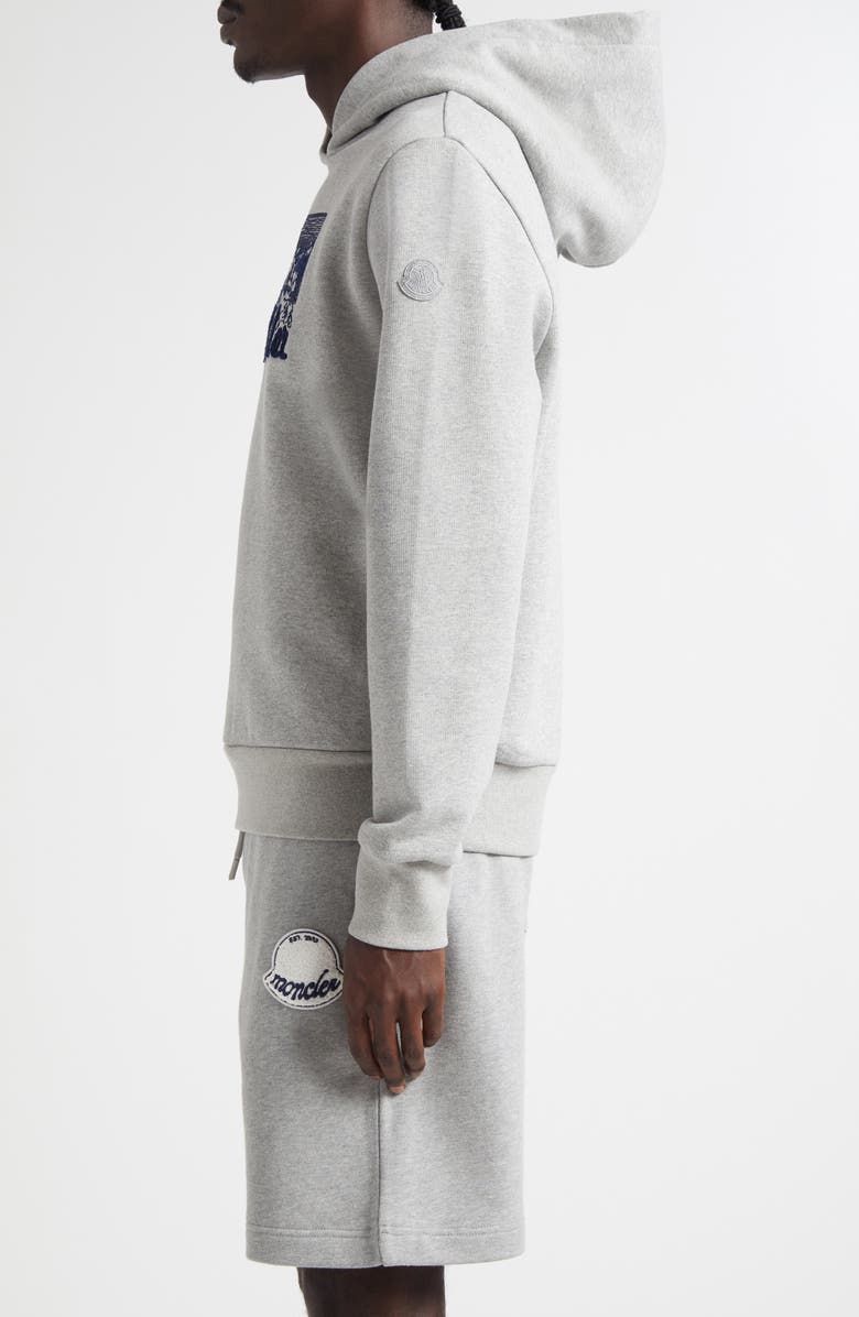 Moncler Embroidered Mountain Logo Cotton Hoodie, Alternate, color, Extra Light Gray Melange