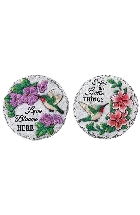 Set of 2 Cement Hummingbird & Flower Textured Stepping Stones