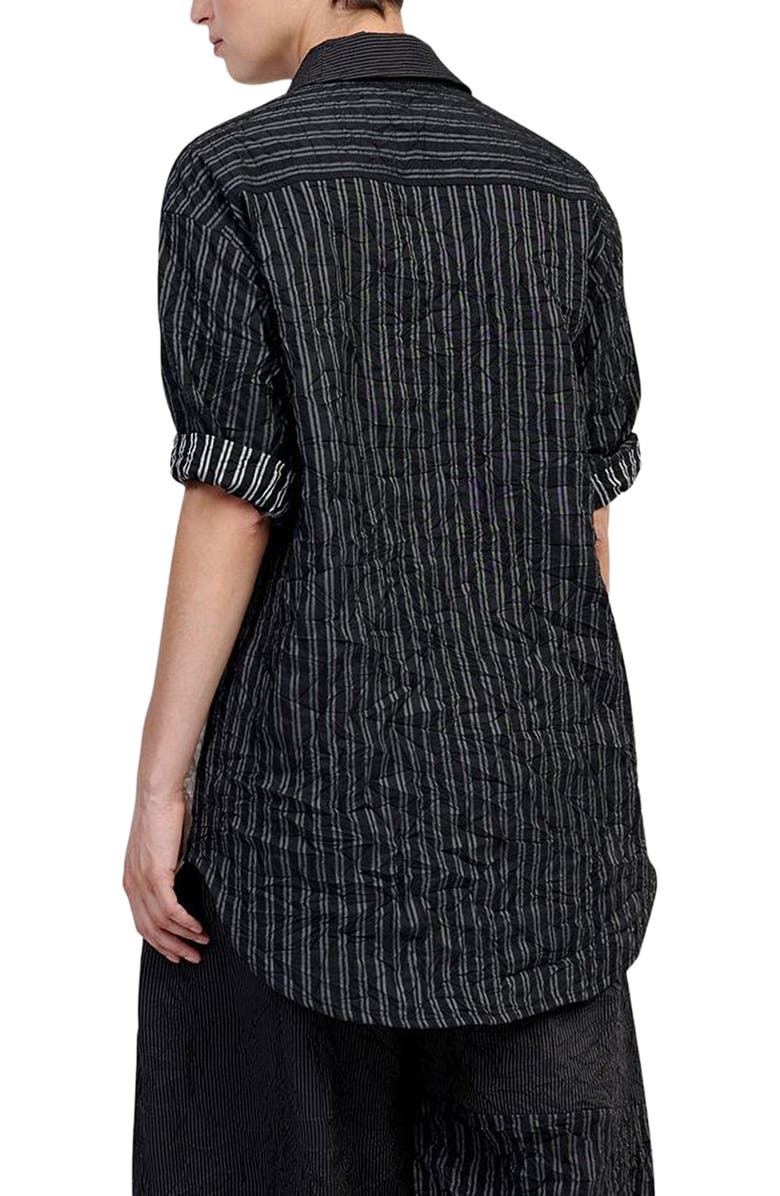 Alembika Crinkle patchwork stripes button-up shirt, Alternate, color,