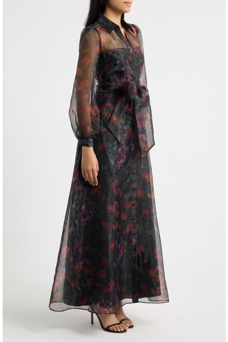 Floral Long Sleeve Organza Shirtdress, Alternate, color, BLACK MULTI
