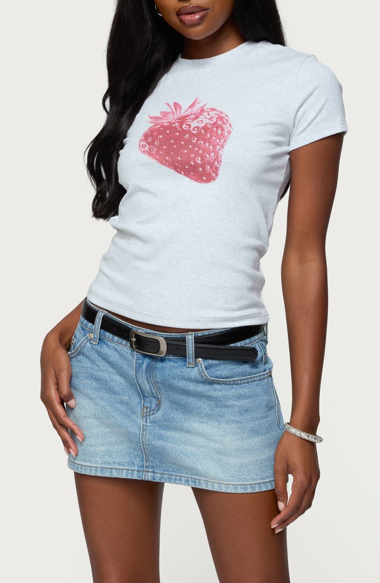 EDIKTED Sweet Berry Stretch Cotton T-Shirt, Main, color, Gray-Melange