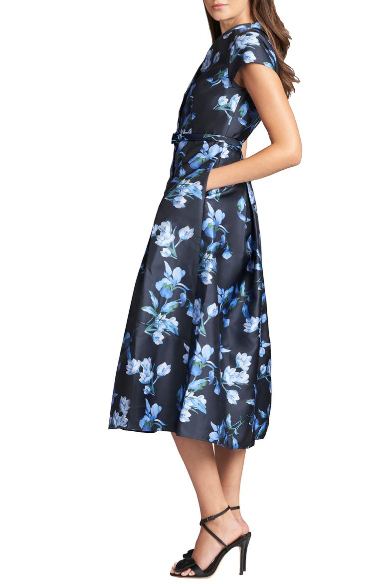 Martine Floral Print Belted Midi Dress, Alternate, color, NIGHT SKY VENETIAN PETAL