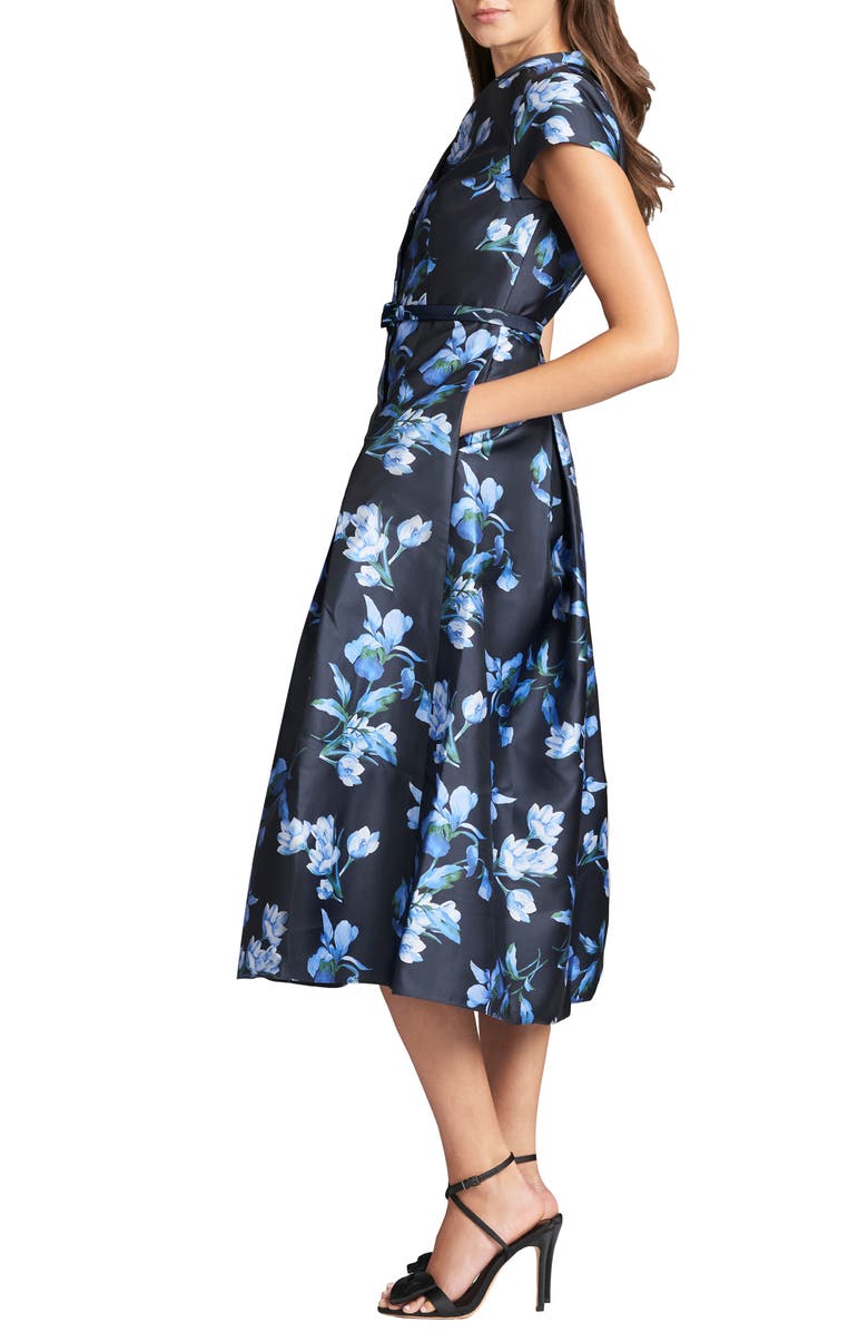 Sachin & Babi Martine Floral Print Belted Midi Dress, Alternate, color, Night Sky Venetian Petal