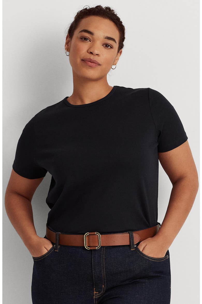 Crewneck Stretch Cotton T-Shirt, Alternate, color, LAUREN NAVY
