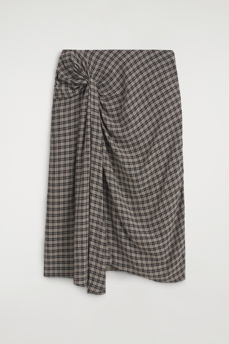 Draped Checked Midi Skirt, Alternate, color, GRAY / CHECKED