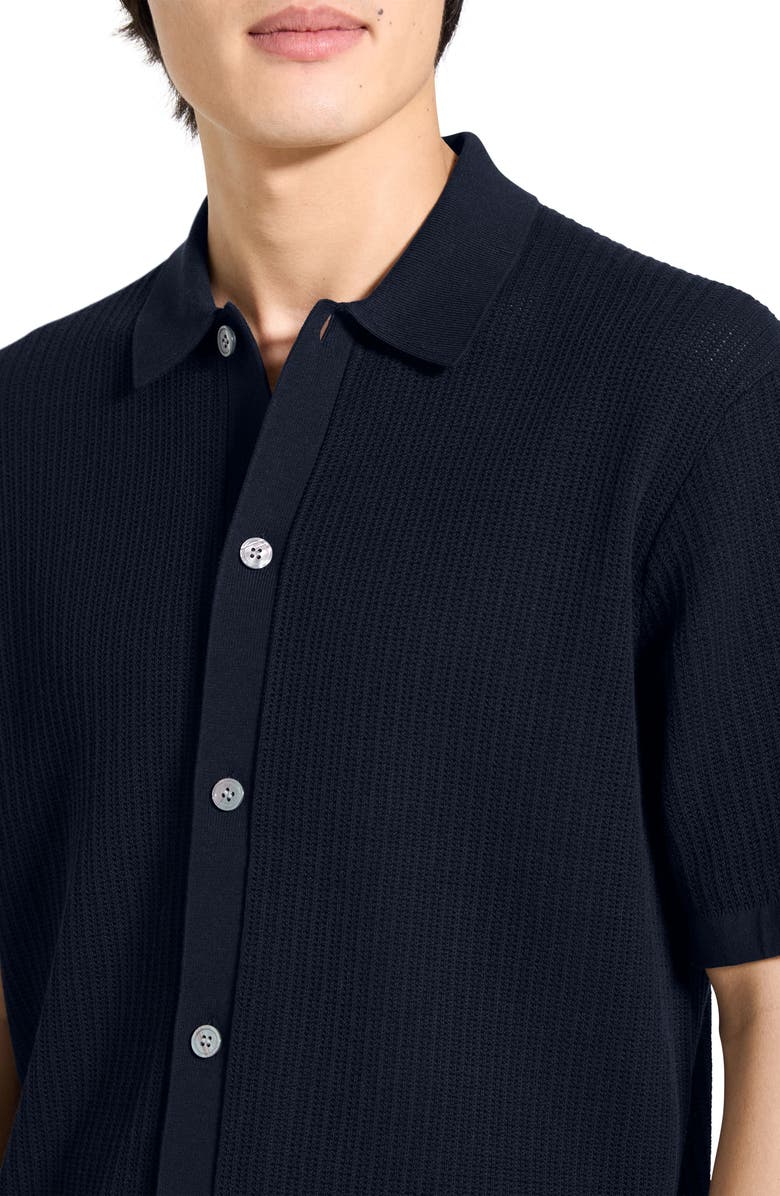 Theory Tactile Cotton Open Stitch Button-Up Shirt, Alternate, color, Baltic