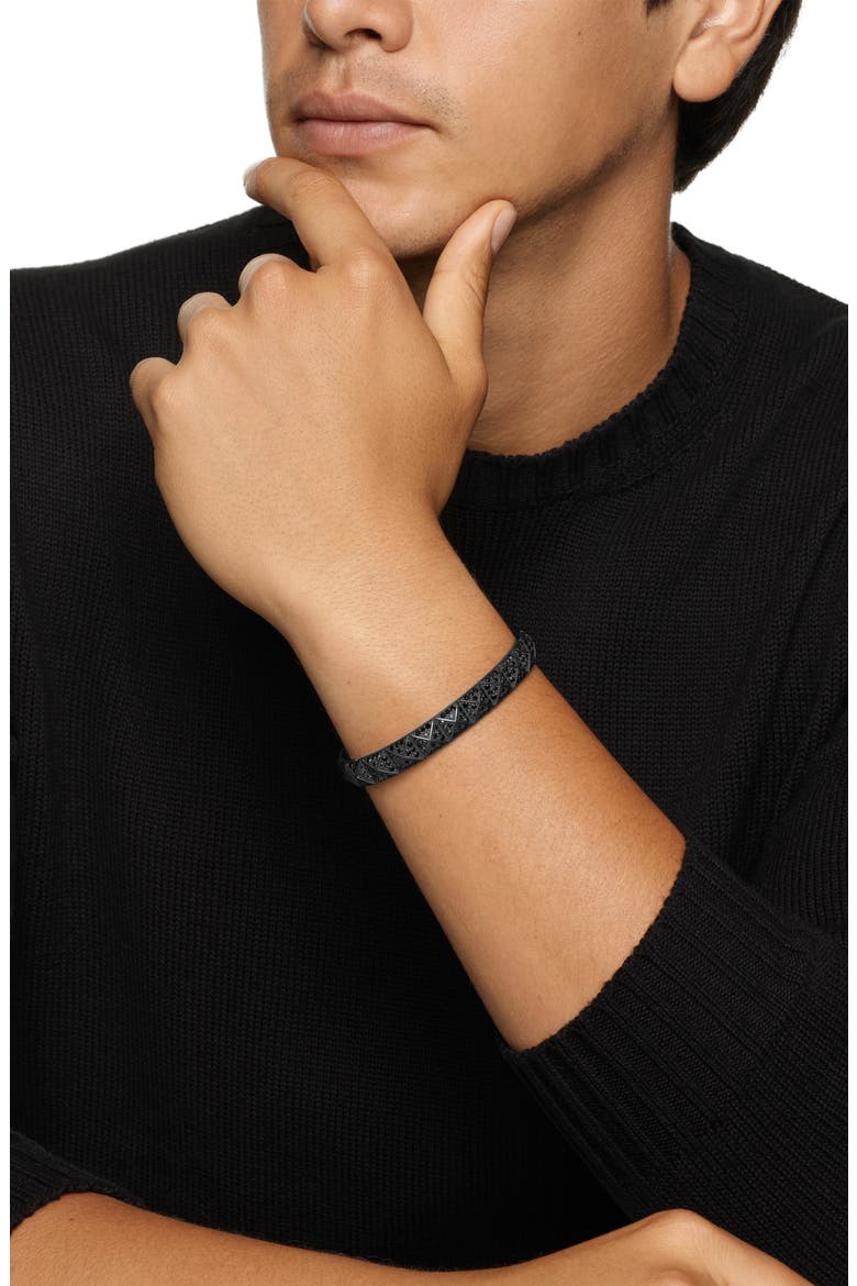 Men's Pyramid Cuff Bracelet in Black Titanium with Black Diamonds, 9.3mm, Alternate, color, BLACK TITANIUM