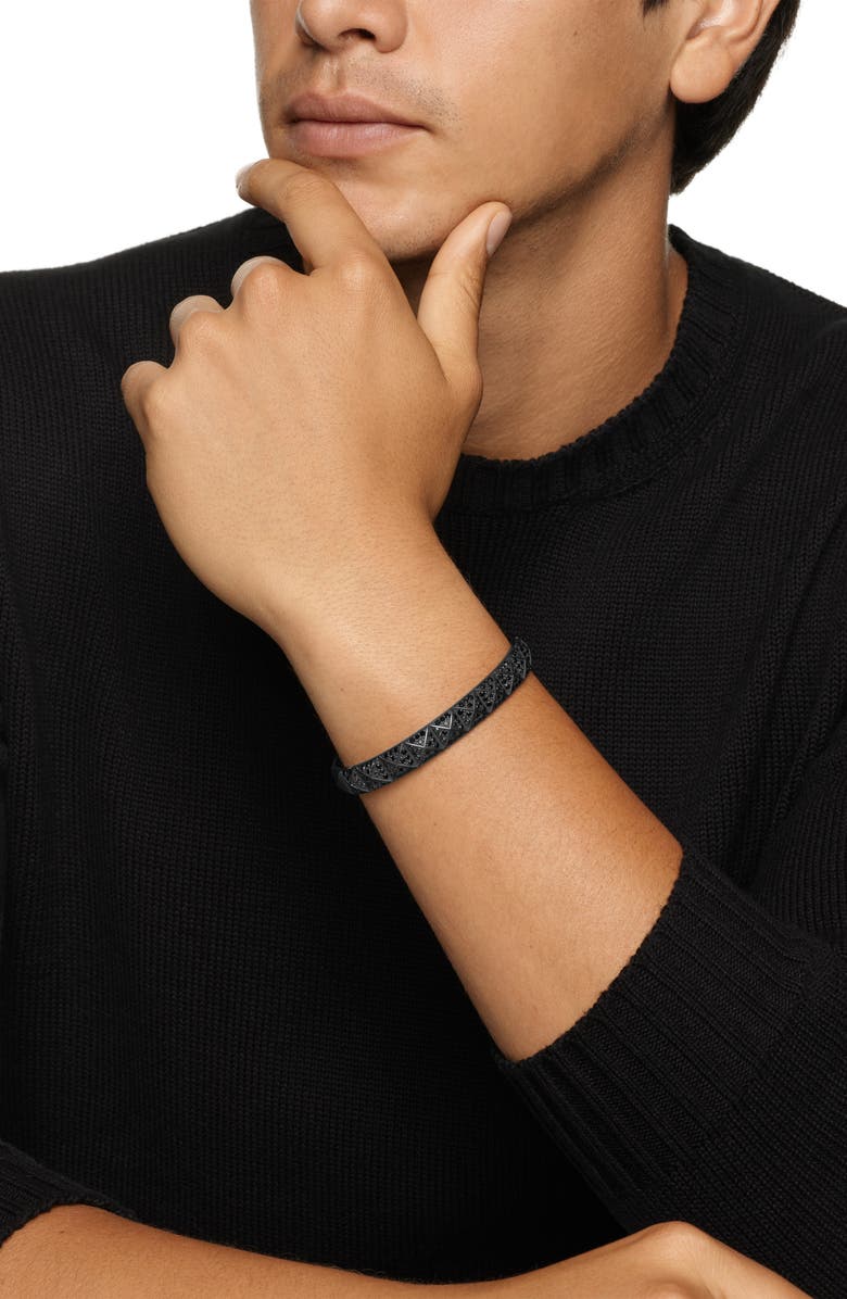 David Yurman Men's Pyramid Cuff Bracelet in Black Titanium with Black Diamonds, 9.3mm, Alternate, color, Black Titanium