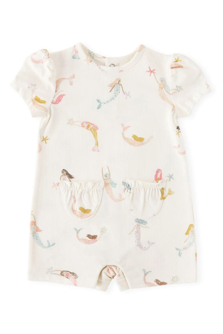 Kids' Melody Print Puff Sleeve Organic Cotton Romper, Main, color, MERMAID MELODY