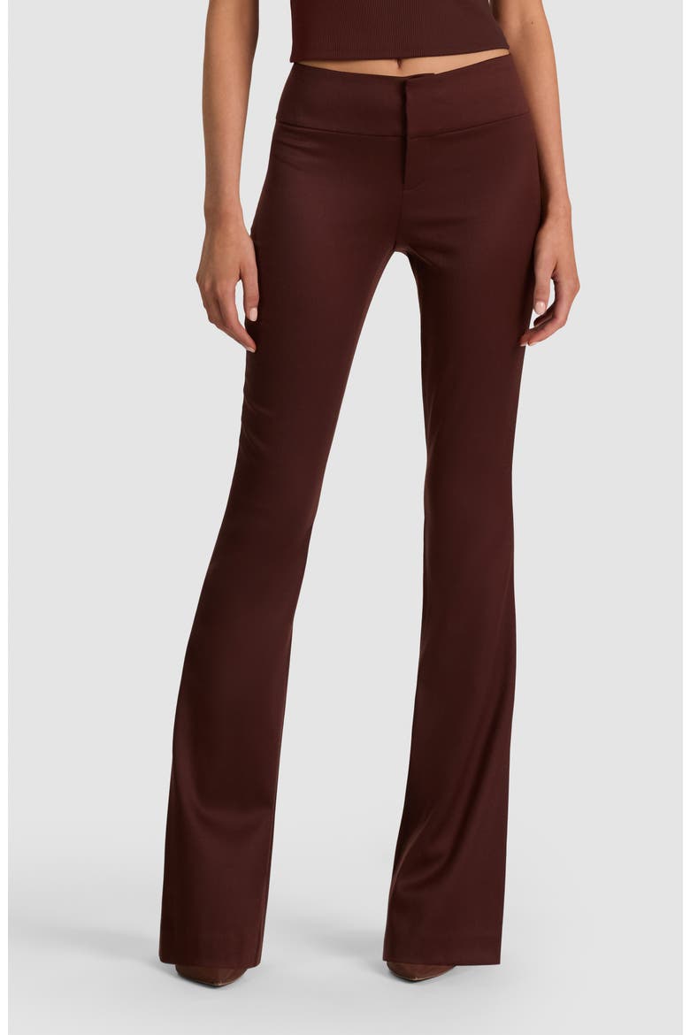 Olivia Satin Flare Wool Blend Pants, Main, color, DARK CHOCOLATE