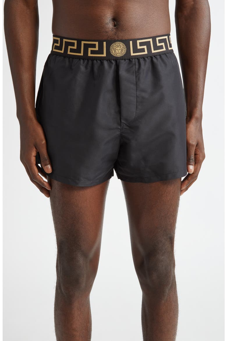 Greca Medusa Swim Trunks, Main, color, BLACK GOLD GREEK KEY