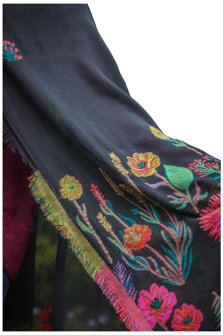 Lightweight Floral Pattern Scarf, Alternate, color, BLACK
