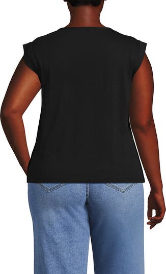 Lands' End Linen Blend Cap Sleeve Gathered Shoulder Tee