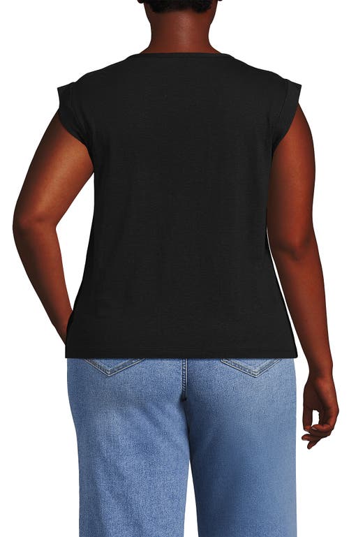 Lands' End Linen Blend Cap Sleeve Gathered Shoulder Tee