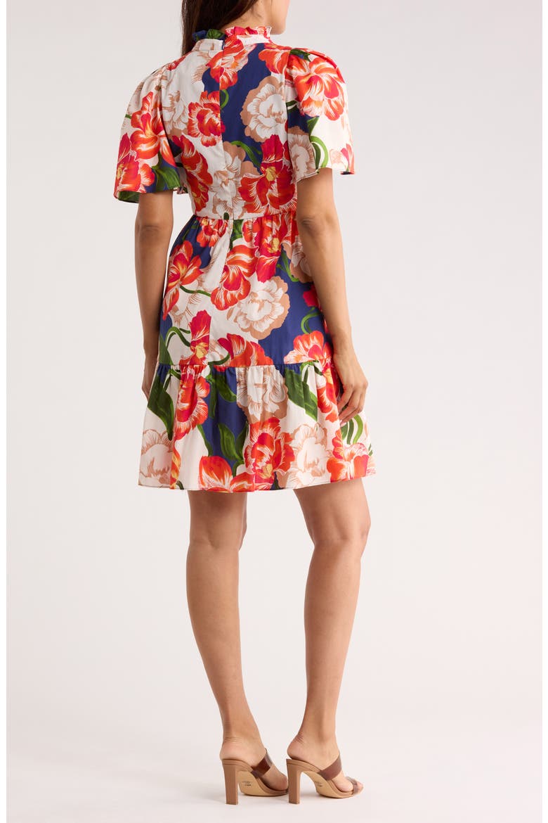 Floral Short Sleeve Poplin Fit & Flare Dress, Alternate, color, NAVY MULTI