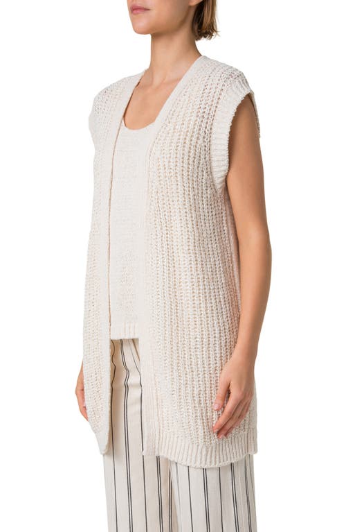Akris Punto Summer Tweed Knit Open Long Vest In Cashew