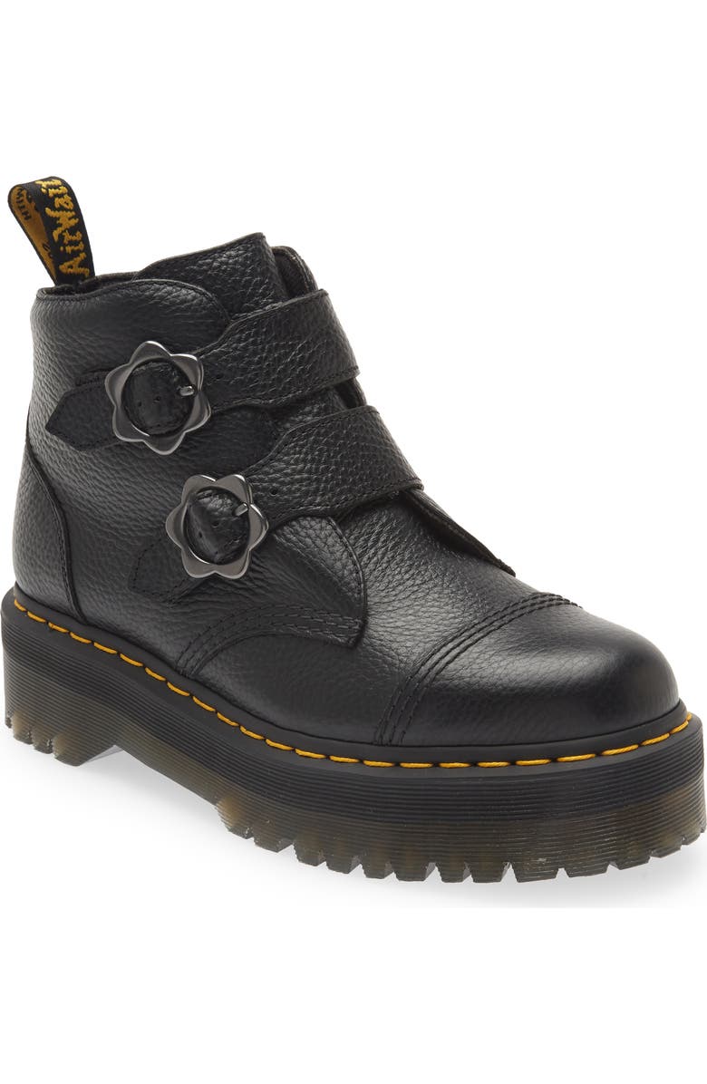 Dr. Martens Devon Flower Platform Bootie, Main, color, Black