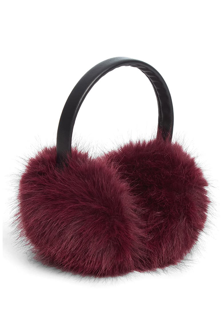 Esme Faux Fur Earmuffs, Main, color, MERLOT
