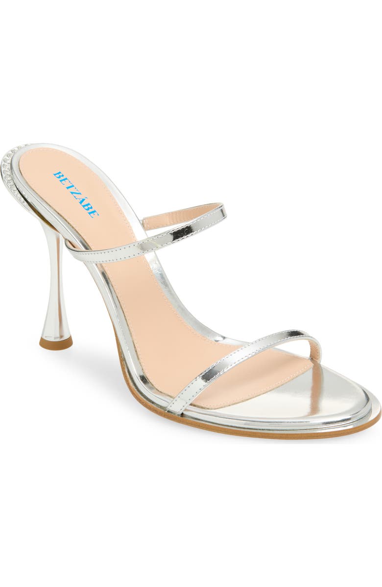 BETZÁBE Anita Crystal Embellished Metallic Sandal, Main, color, Metallic Silver